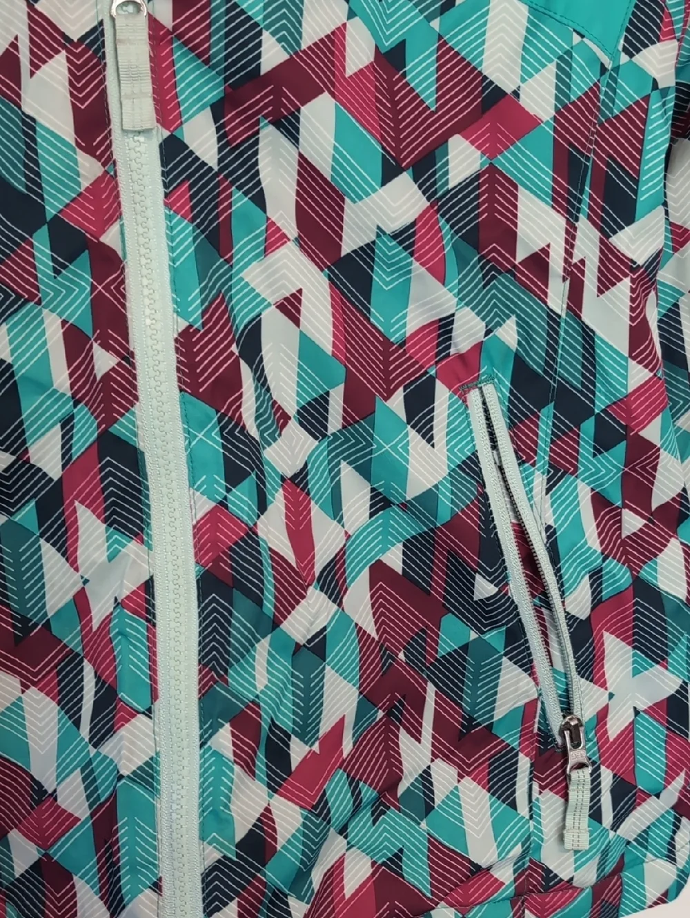Lands End Girls Teal Magenta Geometric Full ZIP Coat Size Large